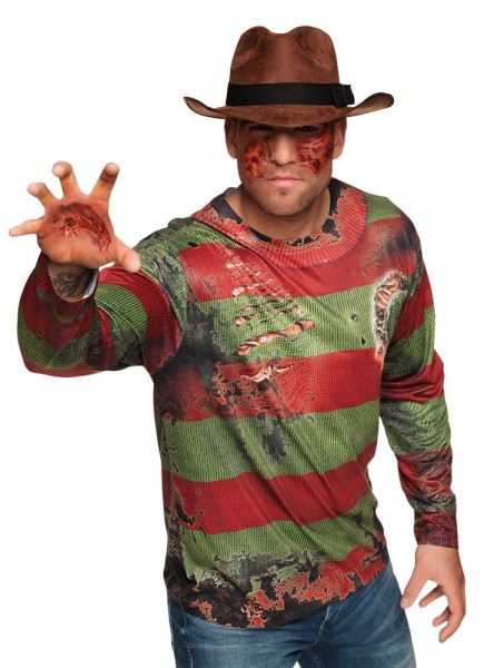 Koszula męska z przerażającym zombie w czerwono-zielone paski