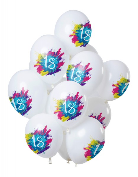 18. fødselsdag 12 latexballoner Color Splash