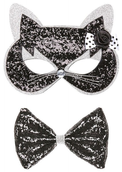 Glittering cat mask with glitter bow tie 3