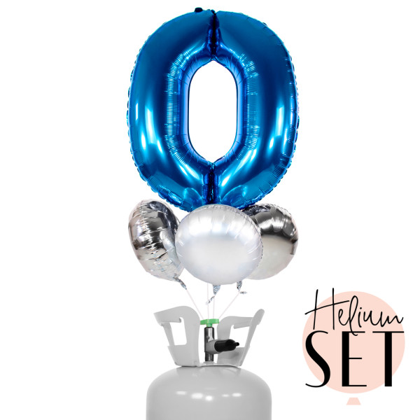 XXL Zahl 0 Blau Ballonbouquet-Set mit Heliumbehälter