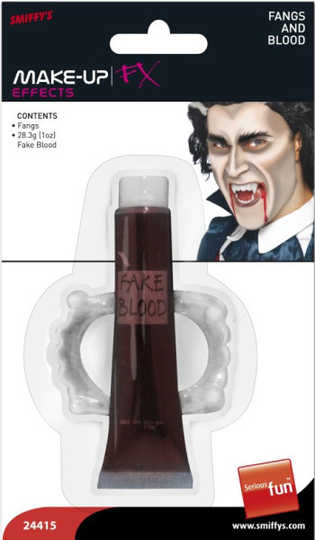 Fangs and fake blood in horror set