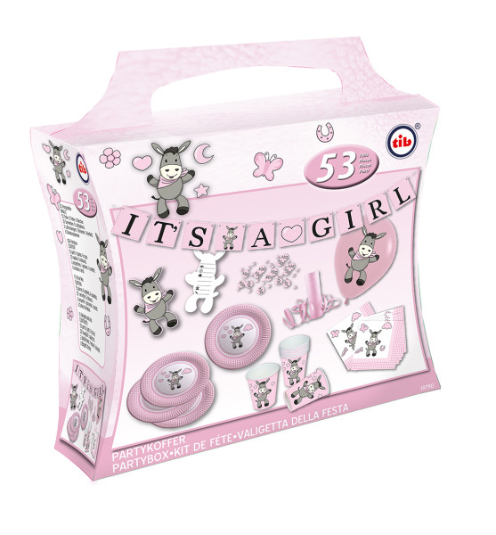 52-piece party case Little donkey in pink