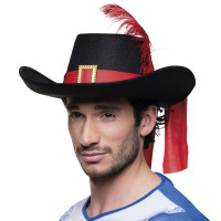 Cappello da moschettiere con piuma rossa