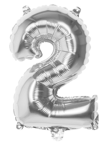 Folieballon Nummer 2 zilver metallic 36 cm