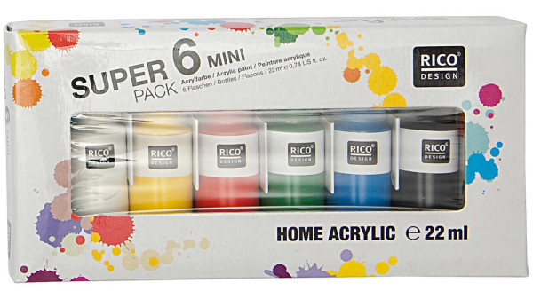 6 kleurrijke mini acrylkleuren 22ml