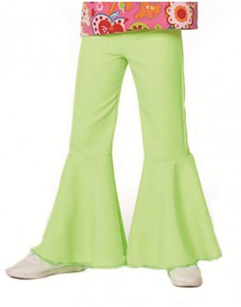 Neonowo-zielone rozkloszowane spodnie dla dzieci w stylu retro