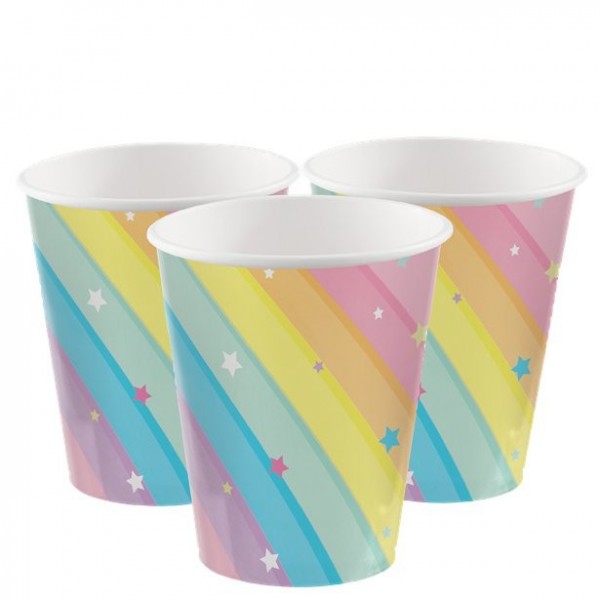 8 vasos de papel Magical Rainbow 256ml