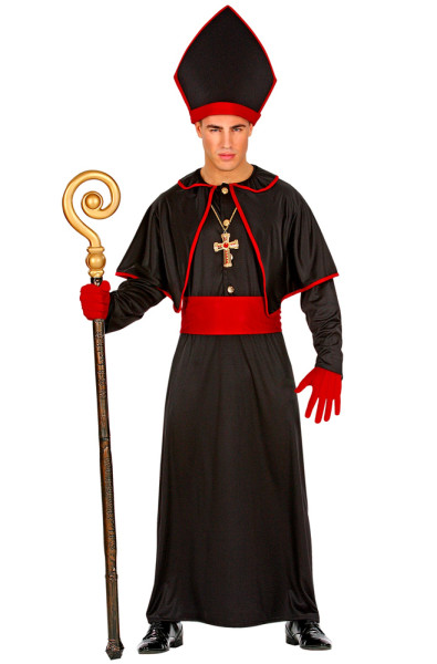 Disfraz de obispo negro y rojo para hombre