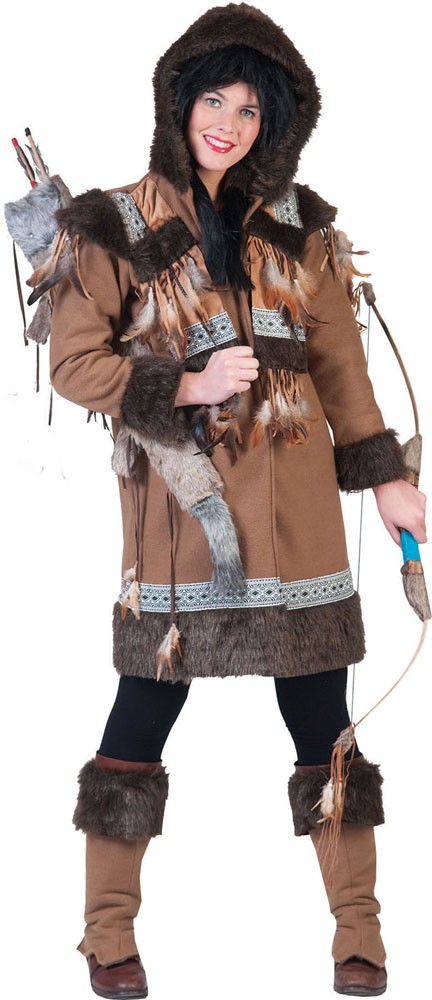 Déguisement Femme ESQUIMAU Marron XS/S 36/38 Pays du monde Inuit NEUF Pas cher