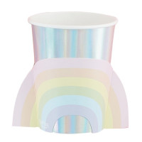Vista previa: 8 vasos de papel iridiscentes arcoíris 255ml