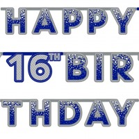 Preview: 16th birthday happy blue garland