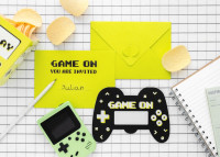 Preview: 6 Press Play invitation cards with envelope