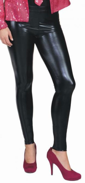 Slim-fitting shiny black women's leggings