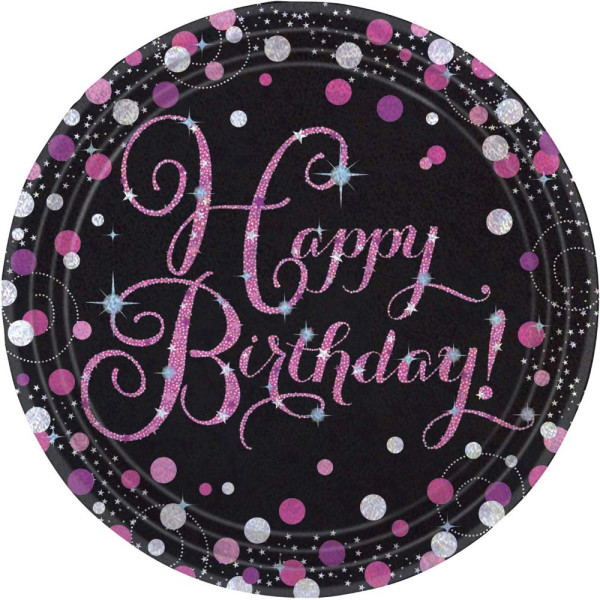8 Pink Happy Birthday Pappteller 23cm