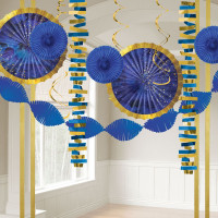Set decoracion fiesta azul y dorado 14 piezas