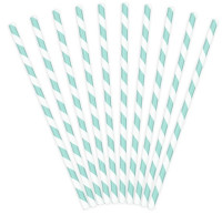 10 stribede papirstråe lyseblå 19,5 cm