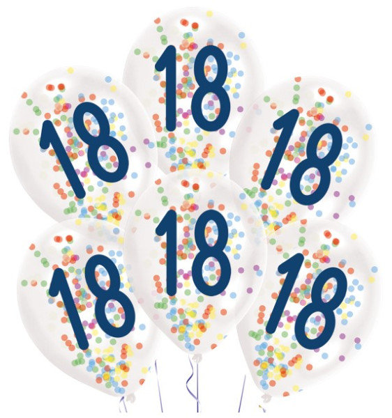 6 ballons confettis fête 18e anniversaire 28cm