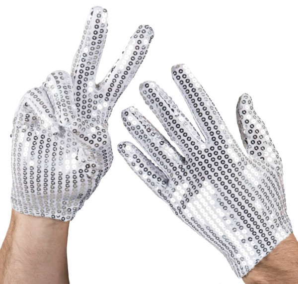 Silver colored sequin gloves