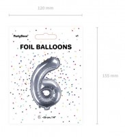 Oversigt: Nummer 6 folie ballon sølv 35cm