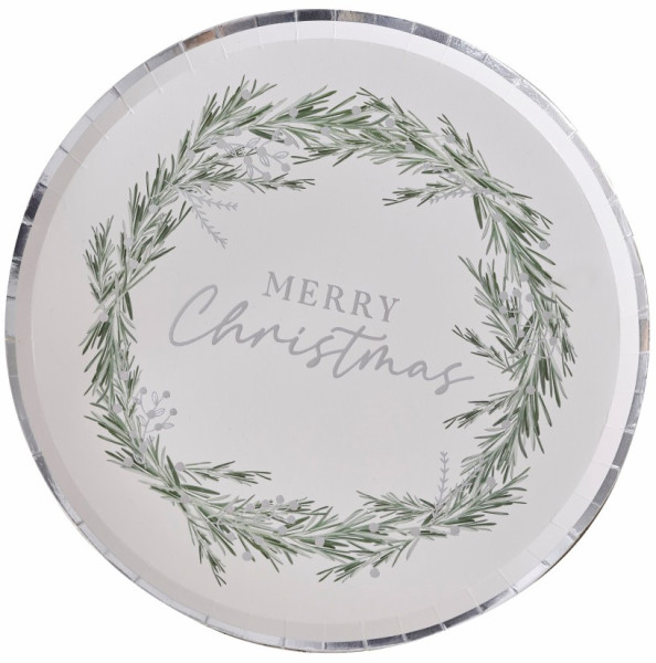 8 Christmas paper plates silver