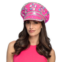Widok: Różowy, błyszczący kapelusz w stylu glamour