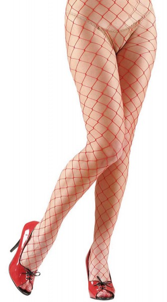 Red fishnet tights with coarse mesh