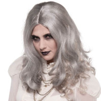 Grijze zombie pruik met lang haar voor vrouwen