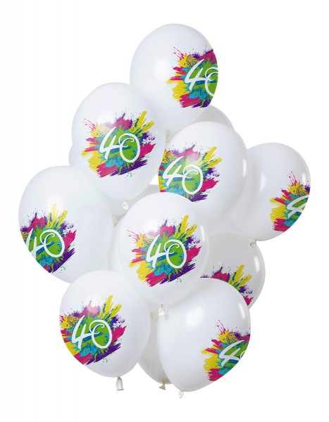 40-års fødselsdag 12 latexballoner Color Splash