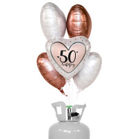 Vorschau: Glossy Birthday 50 Ballonbouquet-Set mit Heliumbehälter