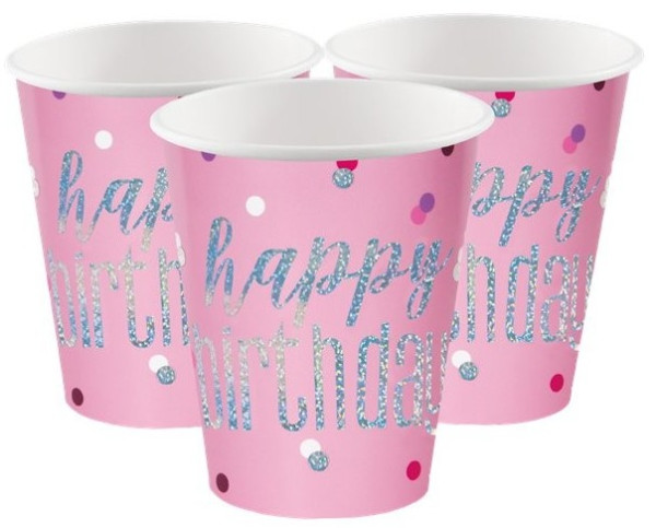 8 Pink Dots Birthday paper cups 266ml