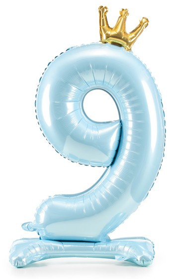 Ballon aluminium sur pied chiffre 9 bleu bébé