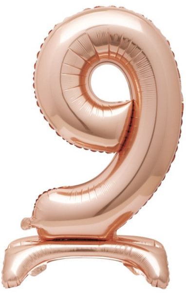 Balon stojący numer 9 w kolorze różowego złota 76 cm