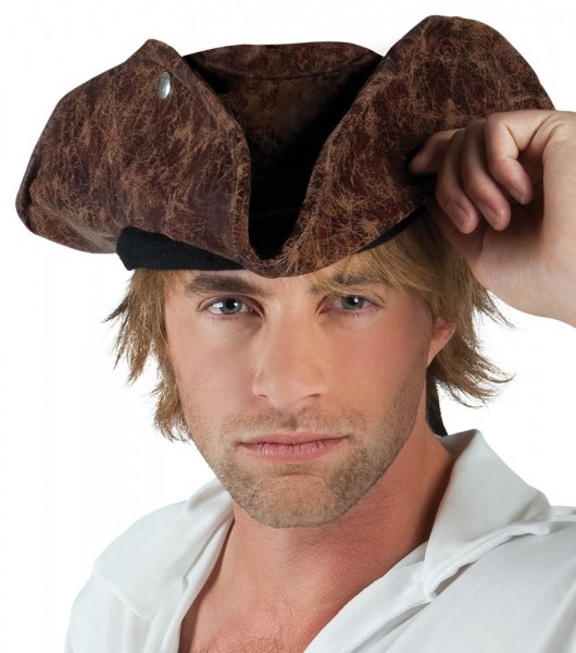Brązowy kapelusz trykornowy Sierro w skórzanym wyglądzie