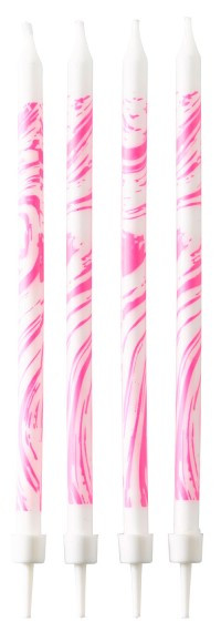12 pink marbled cake candles 12cm
