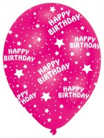 Oversigt: 6 balloner Happy Birthday Star farvet 27,5 cm