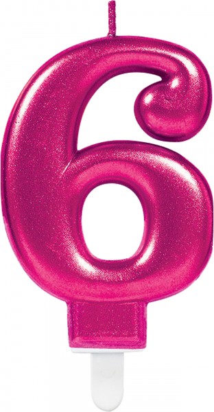 Bougie 6ème anniversaire rose vif 7,5 cm