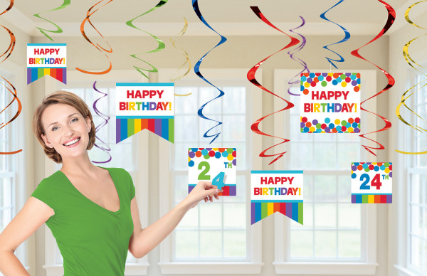 Rainbow Party Swirl Decoración colgante personalizable 12 piezas