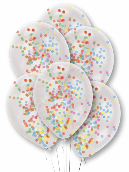 6 Regenbogenkonfetti Ballons 27,5cm