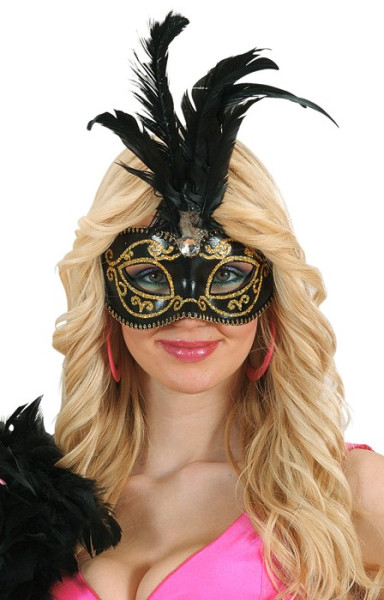 Elegancka wenecka maska z piór czarna 3
