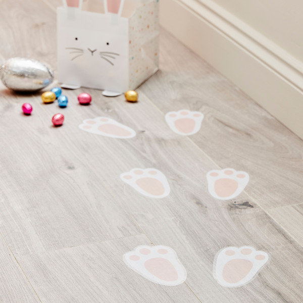 10 stickers met voetafdrukken van konijnen Vrolijk Pasen