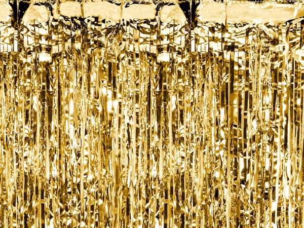 Zasłona metaliczna z lamówką w kolorze złota 90cm x 2,5m
