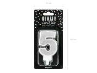 Preview: Number 5 cake candle silver gloss 7cm