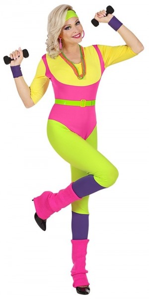 Costume da donna aerobica al neon anni '80 2