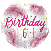 Birthday girl foil balloon with feathers 45cm