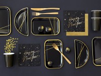 Preview: 6 Black & Gold Paper Plates 21.5cm x 10.5cm