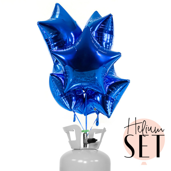 Saphir Blue - Stern Ballonbouquet-Set mit Heliumbehälter
