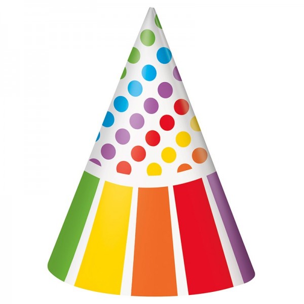 8 cappelli colorati Rainbow Party 15cm