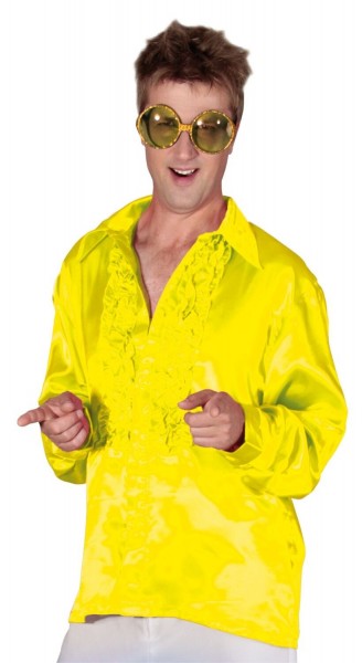 Lemon yellow ruffled shirt for men disco