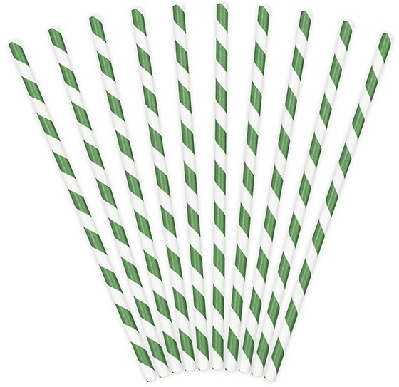 10 gestreifte Papier Strohhalme dunkelgrün 19,5cm