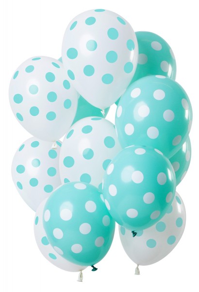 12 latex balloons dots mint white